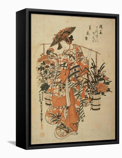 A Beauty Wearing Festival Garb with Two Buckets of Flowers Suspended from a Yoke-Okumura Masanobu-Framed Premier Image Canvas