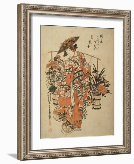 A Beauty Wearing Festival Garb with Two Buckets of Flowers Suspended from a Yoke-Okumura Masanobu-Framed Giclee Print