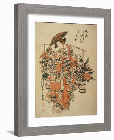 A Beauty Wearing Festival Garb with Two Buckets of Flowers Suspended from a Yoke-Okumura Masanobu-Framed Giclee Print