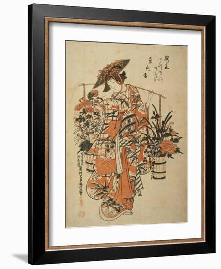 A Beauty Wearing Festival Garb with Two Buckets of Flowers Suspended from a Yoke-Okumura Masanobu-Framed Giclee Print