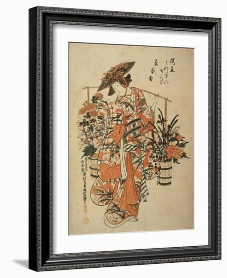 A Beauty Wearing Festival Garb with Two Buckets of Flowers Suspended from a Yoke-Okumura Masanobu-Framed Giclee Print