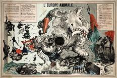 Satirical Map - The European Animal - Comical Physiology-A. Belloquet-Premium Giclee Print