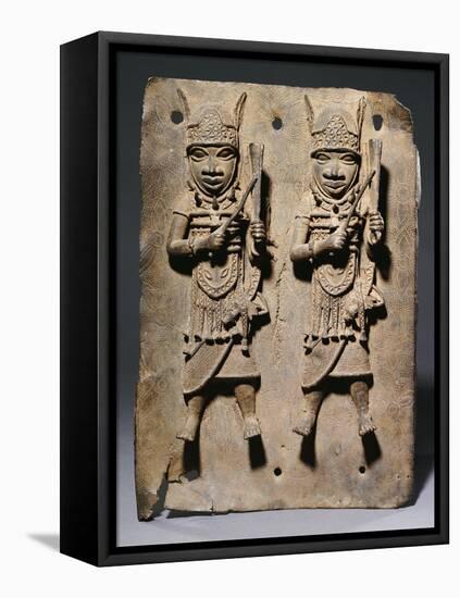 A Benin Bronze Plaque with Two Relief Figures, circa 1600-null-Framed Premier Image Canvas