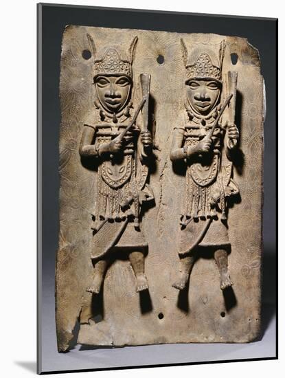 A Benin Bronze Plaque with Two Relief Figures, circa 1600-null-Mounted Giclee Print