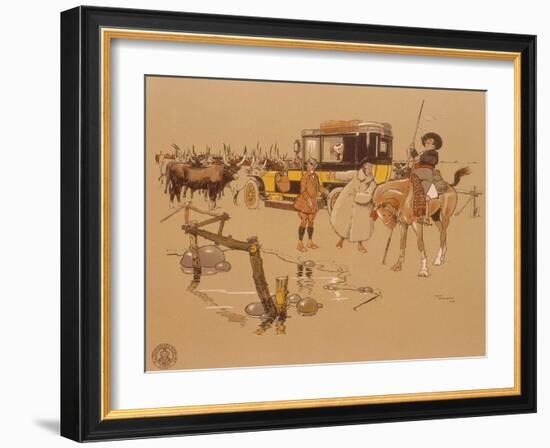 A Berliet Car Stuck in the Middle of Cattle, 1906-null-Framed Giclee Print