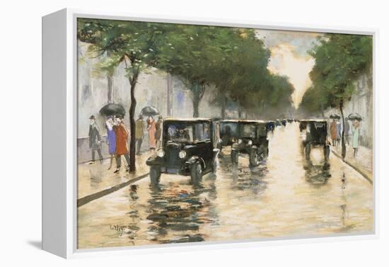 A Berlin Street in the Rain; Berliner Strasse Im Regen-Lesser Ury-Framed Premier Image Canvas