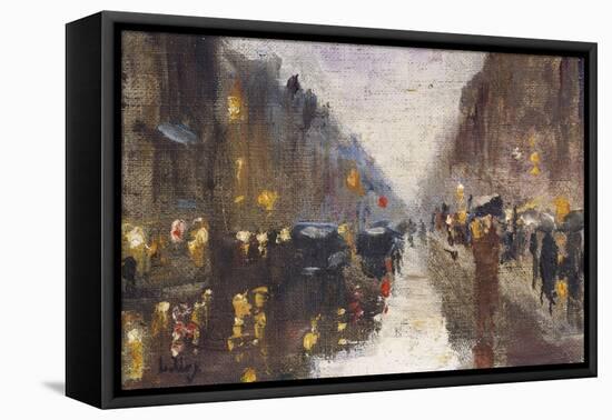 A Berlin Street in the Rain with Traffic; Berliner Strasse Beim Regen Mit Kutschen-Lesser Ury-Framed Premier Image Canvas
