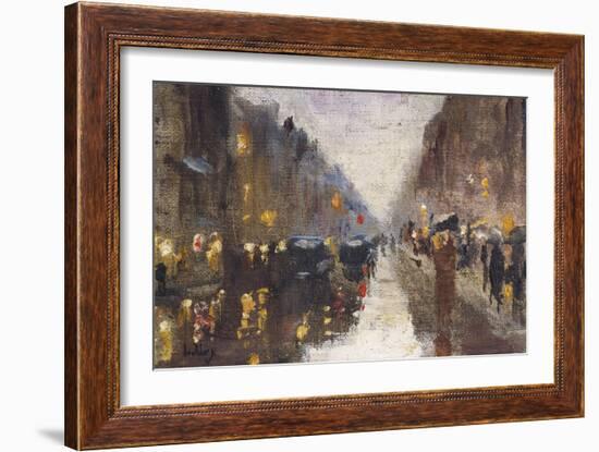 A Berlin Street in the Rain with Traffic; Berliner Strasse Beim Regen Mit Kutschen-Lesser Ury-Framed Giclee Print