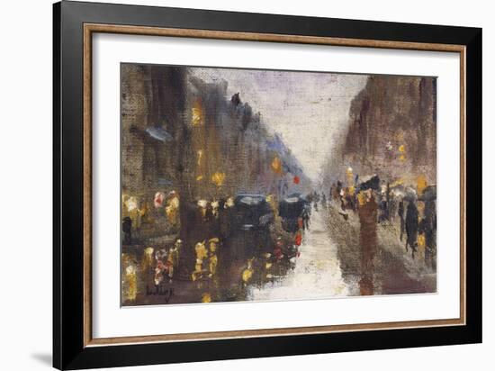 A Berlin Street in the Rain with Traffic; Berliner Strasse Beim Regen Mit Kutschen-Lesser Ury-Framed Giclee Print