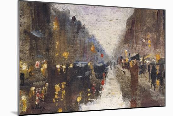 A Berlin Street in the Rain with Traffic; Berliner Strasse Beim Regen Mit Kutschen-Lesser Ury-Mounted Giclee Print