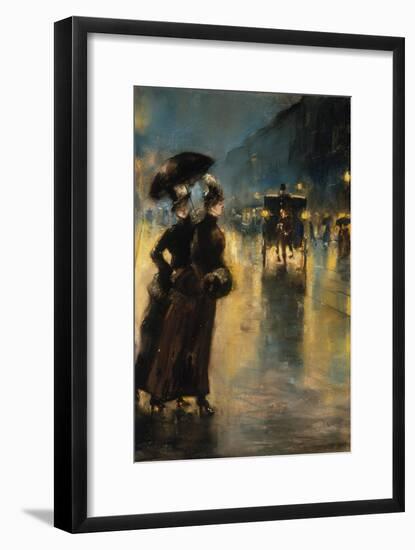 A Berlin Street Scene by Night with Coaches-Lesser Ury-Framed Giclee Print