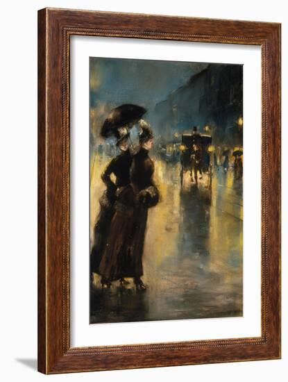 A Berlin Street Scene by Night with Coaches-Lesser Ury-Framed Giclee Print