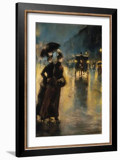 A Berlin Street Scene by Night with Coaches-Lesser Ury-Framed Giclee Print