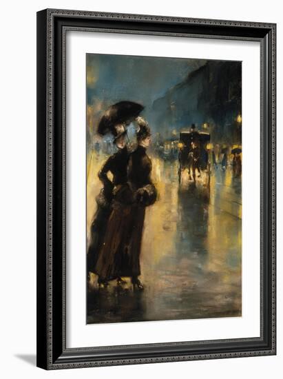 A Berlin Street Scene by Night with Coaches-Lesser Ury-Framed Giclee Print