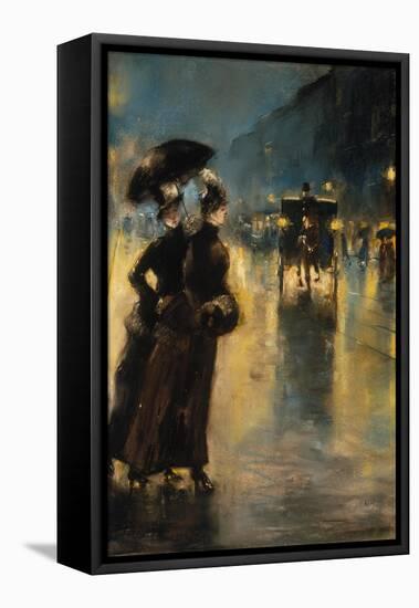 A Berlin Street Scene by Night with Coaches-Lesser Ury-Framed Premier Image Canvas