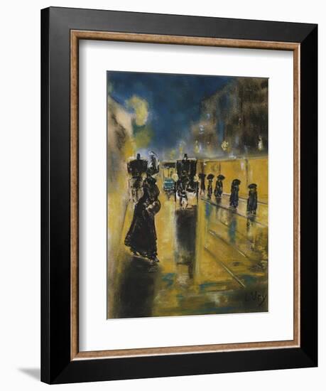 A Berlin Street Scene with Coaches; Kutschen, Berliner Strasse-Lesser Ury-Framed Giclee Print