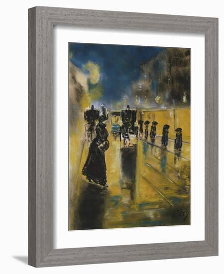 A Berlin Street Scene with Coaches; Kutschen, Berliner Strasse-Lesser Ury-Framed Giclee Print