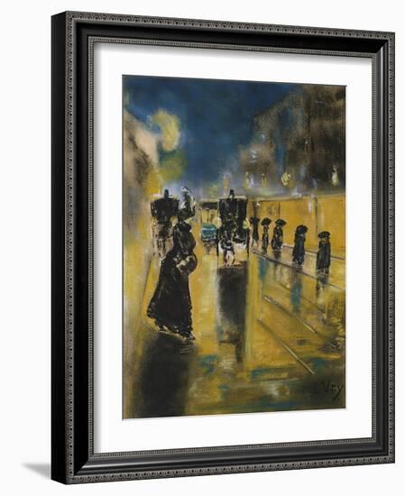 A Berlin Street Scene with Coaches; Kutschen, Berliner Strasse-Lesser Ury-Framed Giclee Print