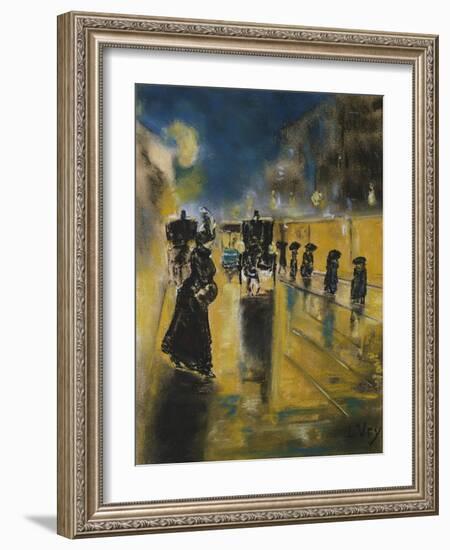 A Berlin Street Scene with Coaches; Kutschen, Berliner Strasse-Lesser Ury-Framed Giclee Print