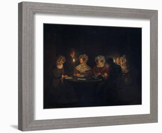 A Biedermeier 'Tischgesellschaft' (Table Society) Playing a Parlour Game by Candlelight, 1829-Petrus van Schendel-Framed Giclee Print