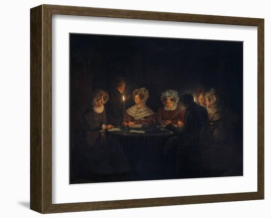 A Biedermeier 'Tischgesellschaft' (Table Society) Playing a Parlour Game by Candlelight, 1829-Petrus van Schendel-Framed Giclee Print