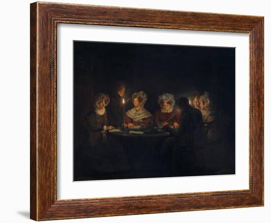 A Biedermeier 'Tischgesellschaft' (Table Society) Playing a Parlour Game by Candlelight, 1829-Petrus van Schendel-Framed Giclee Print