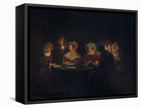 A Biedermeier 'Tischgesellschaft' (Table Society) Playing a Parlour Game by Candlelight, 1829-Petrus van Schendel-Framed Premier Image Canvas