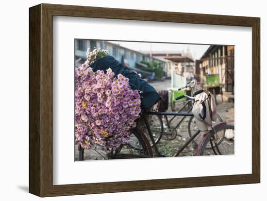 A bike loaded with fresh flowers at the flower market in Mandalay, Myanmar (Burma), Asia-Alex Treadway-Framed Photographic Print