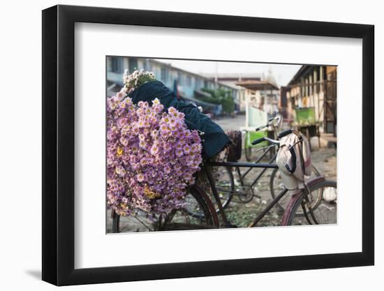 A bike loaded with fresh flowers at the flower market in Mandalay, Myanmar (Burma), Asia-Alex Treadway-Framed Photographic Print