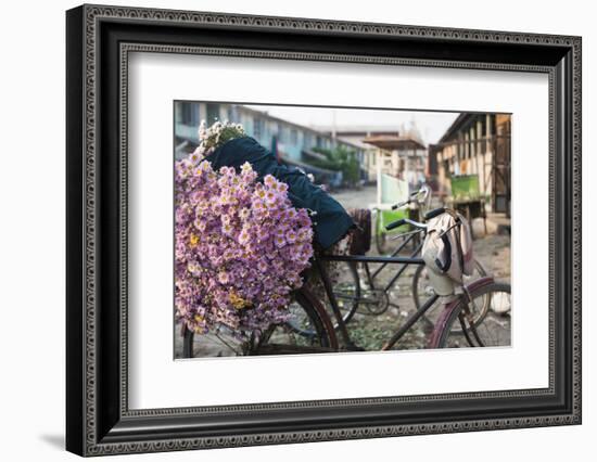 A bike loaded with fresh flowers at the flower market in Mandalay, Myanmar (Burma), Asia-Alex Treadway-Framed Photographic Print
