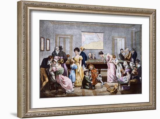 A Billiard Room in the nineteenth century, 1828-Julien Leopold Boilly-Framed Giclee Print