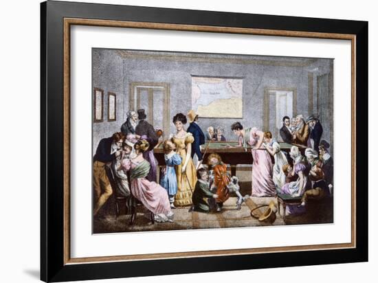 A Billiard Room in the nineteenth century, 1828-Julien Leopold Boilly-Framed Giclee Print