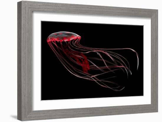 A Bioluminescent Red Jellyfish-null-Framed Art Print