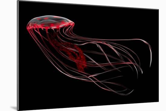 A Bioluminescent Red Jellyfish-null-Mounted Art Print