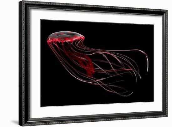 A Bioluminescent Red Jellyfish-null-Framed Art Print