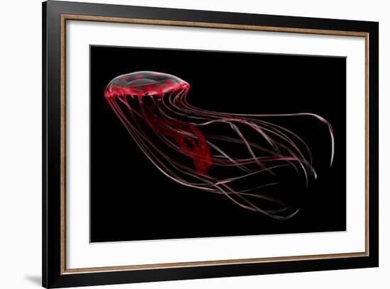 A Bioluminescent Red Jellyfish-null-Framed Art Print