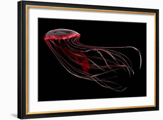 A Bioluminescent Red Jellyfish-null-Framed Art Print