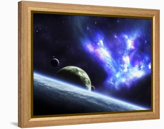 A Bird-Shaped Nebula Watches over a Group of Planets-Stocktrek Images-Framed Premier Image Canvas