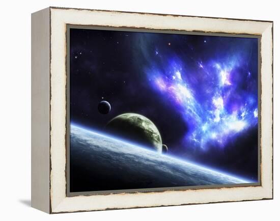 A Bird-Shaped Nebula Watches over a Group of Planets-Stocktrek Images-Framed Premier Image Canvas