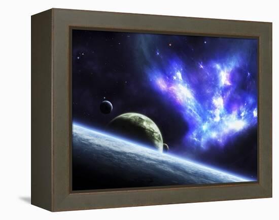 A Bird-Shaped Nebula Watches over a Group of Planets-Stocktrek Images-Framed Premier Image Canvas