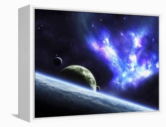 A Bird-Shaped Nebula Watches over a Group of Planets-Stocktrek Images-Framed Premier Image Canvas