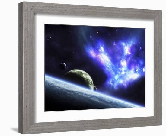 A Bird-Shaped Nebula Watches over a Group of Planets-Stocktrek Images-Framed Photographic Print