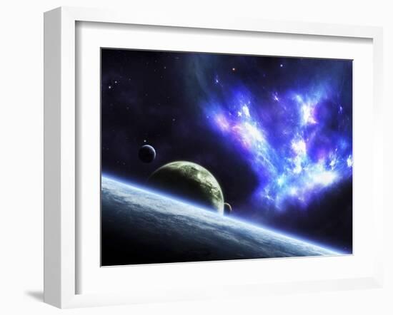 A Bird-Shaped Nebula Watches over a Group of Planets-Stocktrek Images-Framed Photographic Print