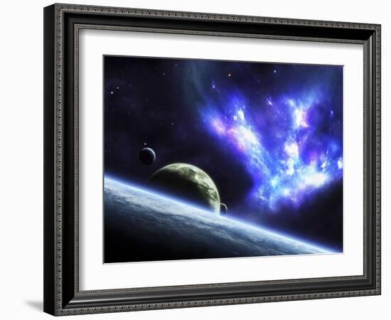 A Bird-Shaped Nebula Watches over a Group of Planets-Stocktrek Images-Framed Photographic Print