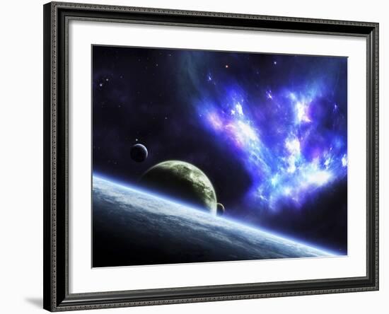 A Bird-Shaped Nebula Watches over a Group of Planets-Stocktrek Images-Framed Photographic Print