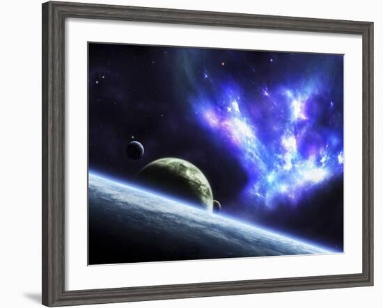 A Bird-Shaped Nebula Watches over a Group of Planets-Stocktrek Images-Framed Photographic Print