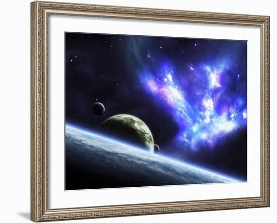 A Bird-Shaped Nebula Watches over a Group of Planets-Stocktrek Images-Framed Photographic Print