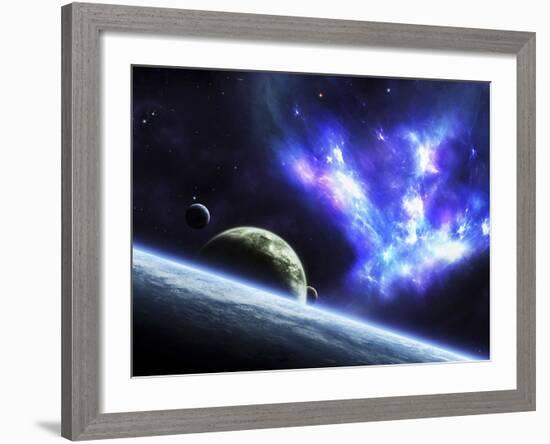 A Bird-Shaped Nebula Watches over a Group of Planets-Stocktrek Images-Framed Photographic Print