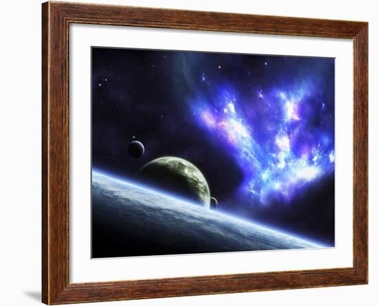 A Bird-Shaped Nebula Watches over a Group of Planets-Stocktrek Images-Framed Photographic Print