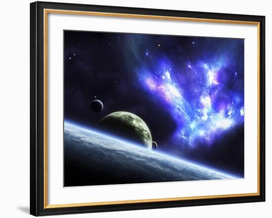 A Bird-Shaped Nebula Watches over a Group of Planets-Stocktrek Images-Framed Photographic Print